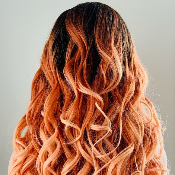 Gorgeous 24” Ombre Coral Mix Lace Front Premium Fiber Wig - Picture 6 of 7